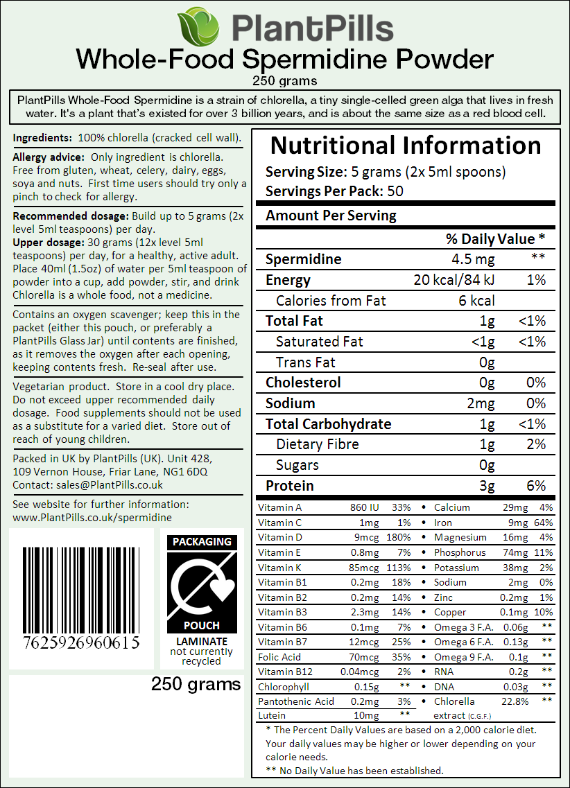 PlantPills Whole-Food Spermidine Powder Label